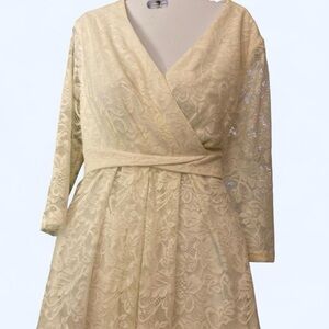 Cream lace midi dress with long sleeves and wrap-around style Dress Tells XL
